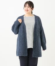 OLCLV13099 eur3(エウルキューブ) 【大きいサイズ】ミックスブークレーVネックカーディガン ネイビー(57)