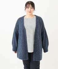 OLCLV13099 eur3(エウルキューブ) 【大きいサイズ】ミックスブークレーVネックカーディガン ネイビー(57)