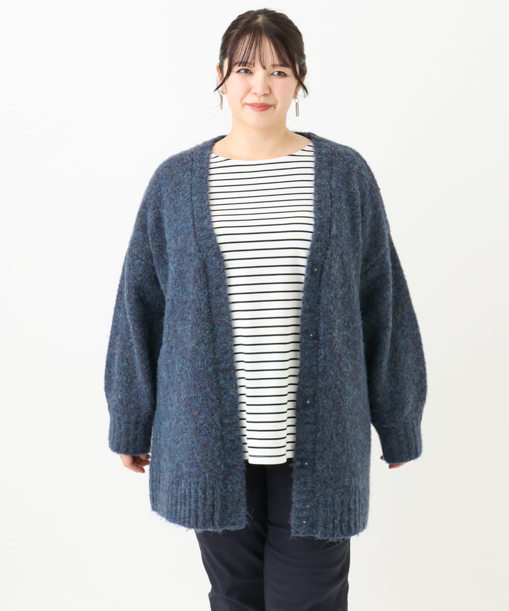 OLCLV13099 eur3(エウルキューブ) 【大きいサイズ】ミックスブークレーVネックカーディガン ネイビー(57)