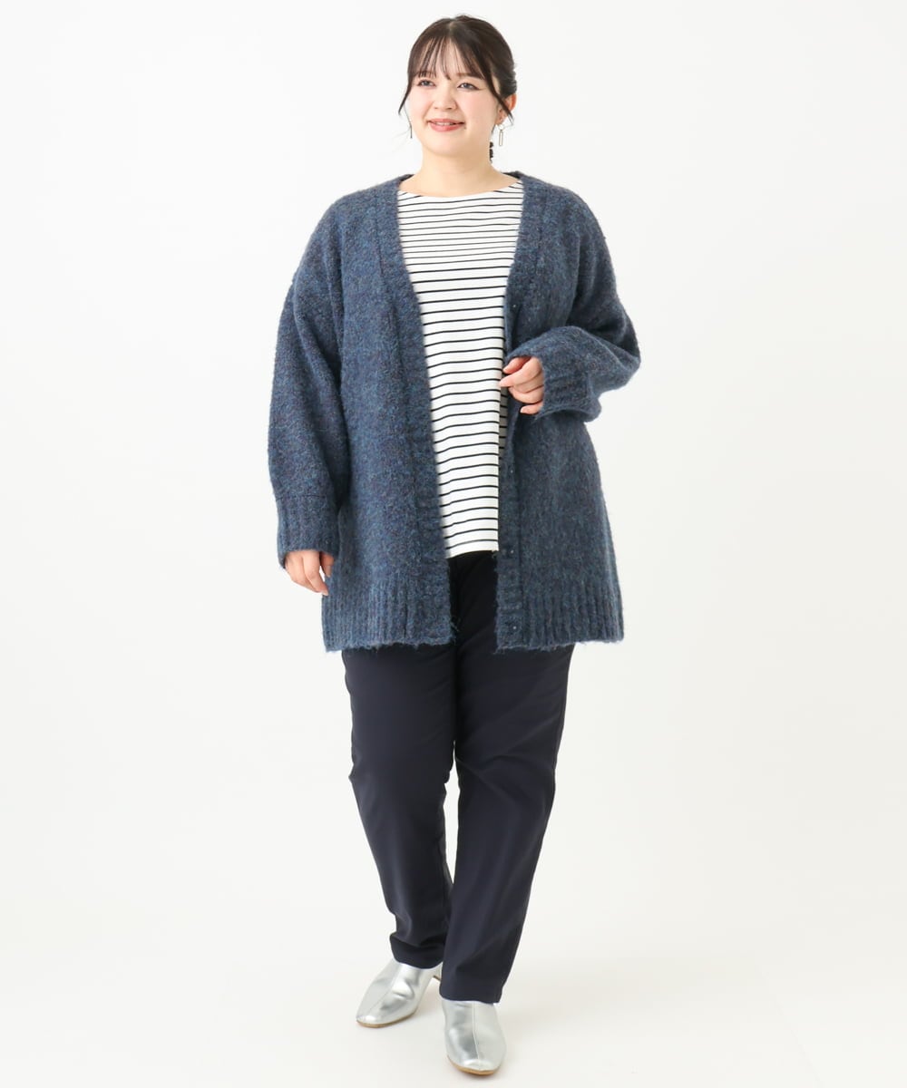 OLCLV13099 eur3(エウルキューブ) 【大きいサイズ】ミックスブークレーVネックカーディガン ネイビー(57)