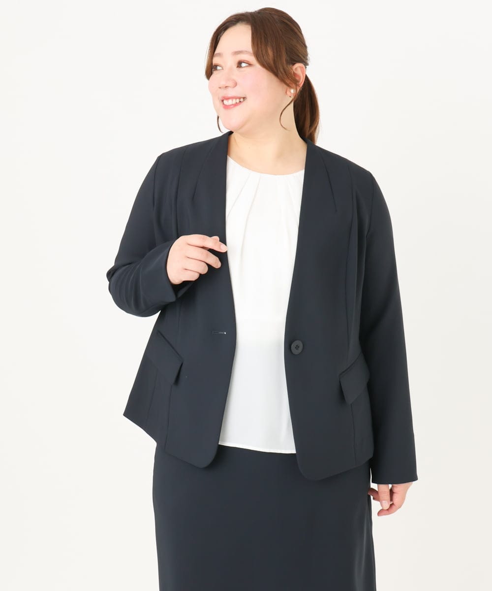 OLDDA01199 eur3(エウルキューブ) 【大きいサイズ/11号サイズあり/B-move JK/セットアップ対応】Wクロスストレッチノーカラージャケット ネイビー(57)