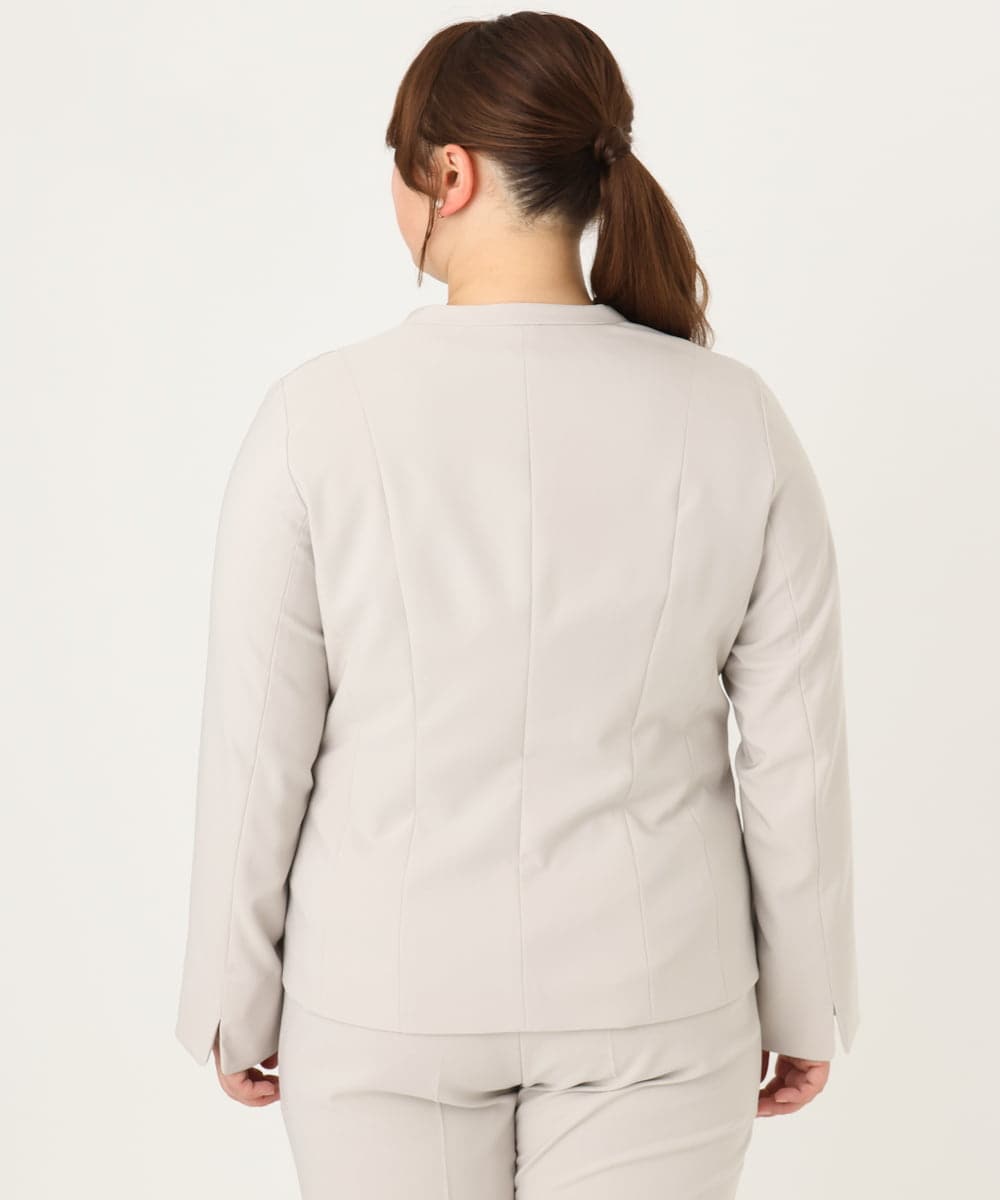 OLDDA01199 eur3(エウルキューブ) 【大きいサイズ/11号サイズあり/B-move JK/セットアップ対応】Wクロスストレッチノーカラージャケット グレージュ(89)