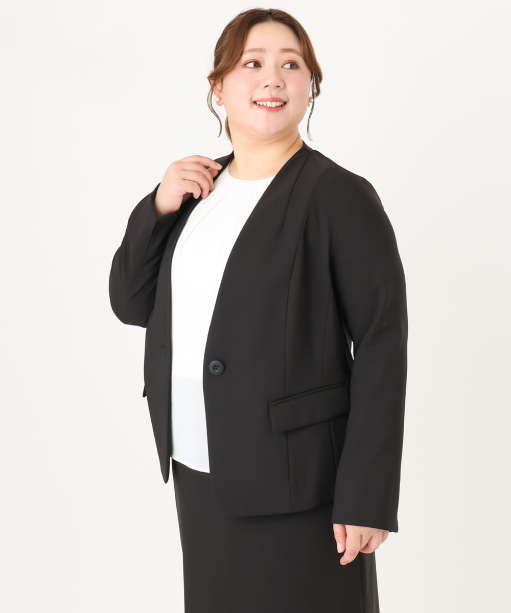 OLDDA01199 eur3(エウルキューブ) 【大きいサイズ/11号サイズあり/B-move JK/セットアップ対応】Wクロスストレッチノーカラージャケット ブラック(94)