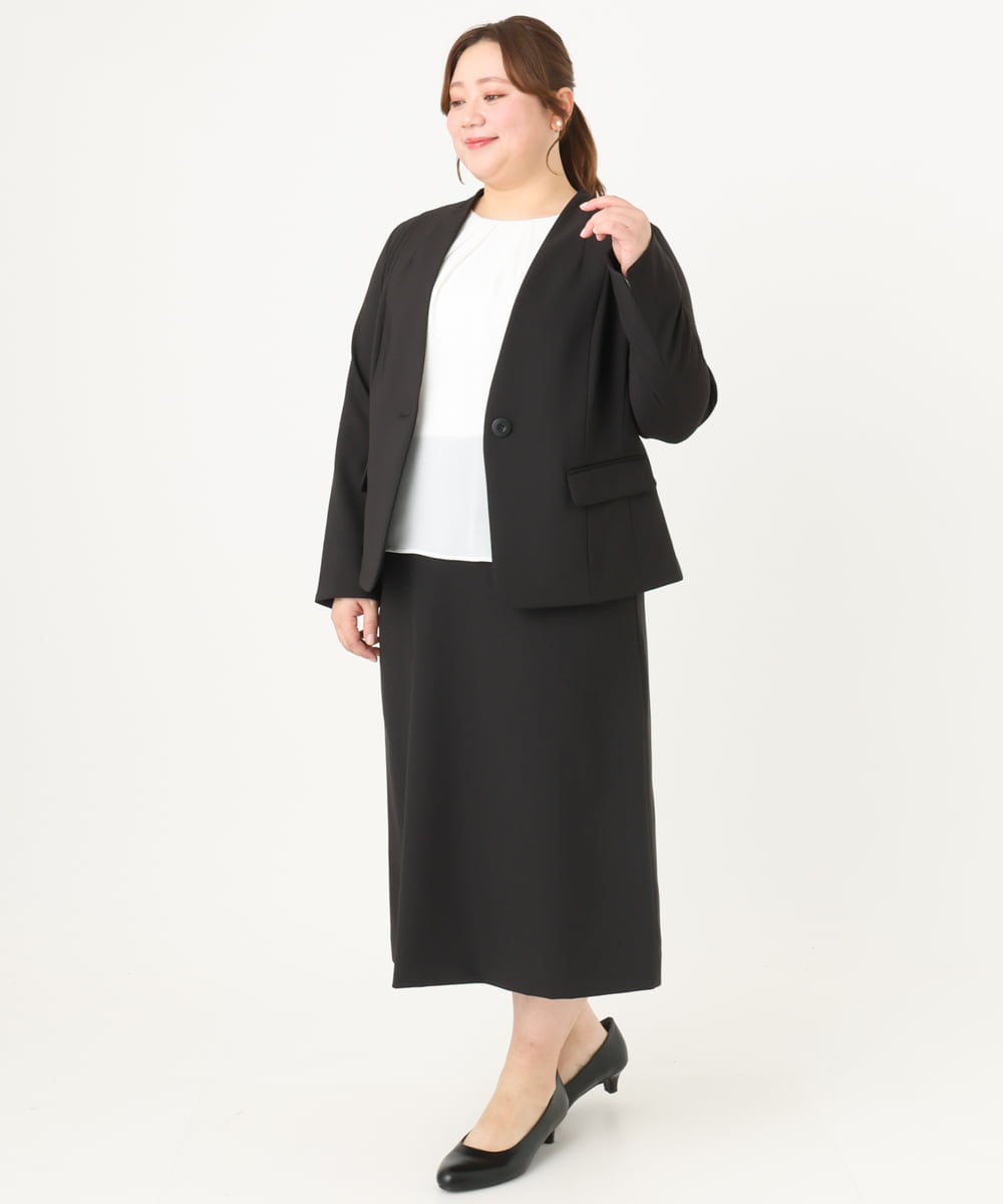 OLDDA01199 eur3(エウルキューブ) 【大きいサイズ/11号サイズあり/B-move JK/セットアップ対応】Wクロスストレッチノーカラージャケット ブラック(94)