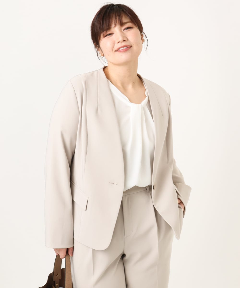 OLDDD02199 eur3(エウルキューブ) 【大きいサイズ/11号サイズあり】Wクロスノーカラージャケット グレージュ(89)