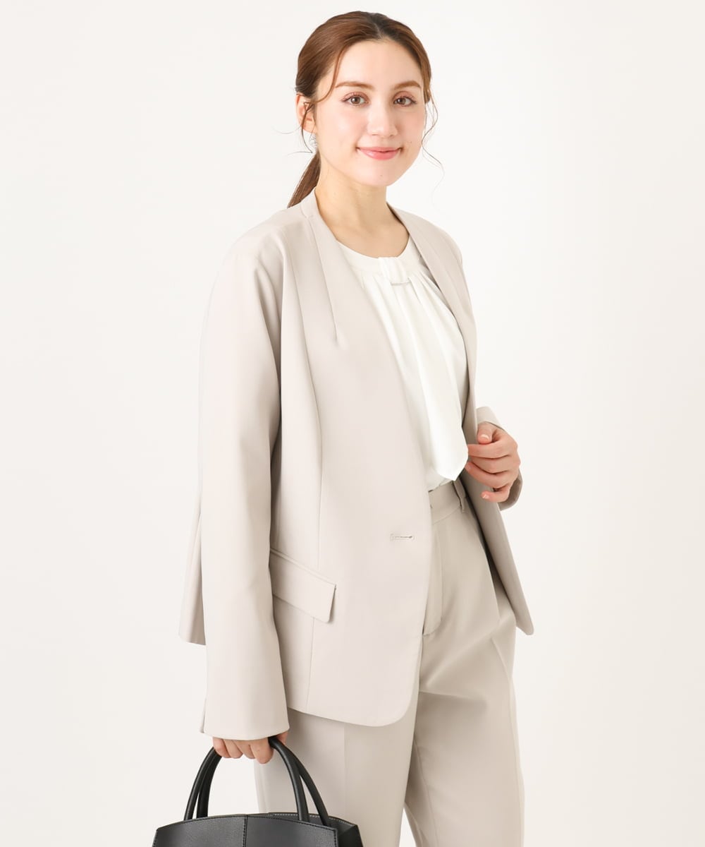 OLDDD02199 eur3(エウルキューブ) 【大きいサイズ/11号サイズあり】Wクロスノーカラージャケット グレージュ(89)