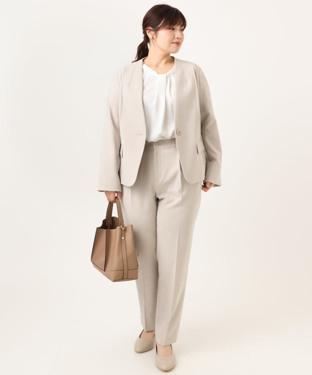 OLDDD02199 eur3(エウルキューブ) 【大きいサイズ/11号サイズあり】Wクロスノーカラージャケット グレージュ(89)