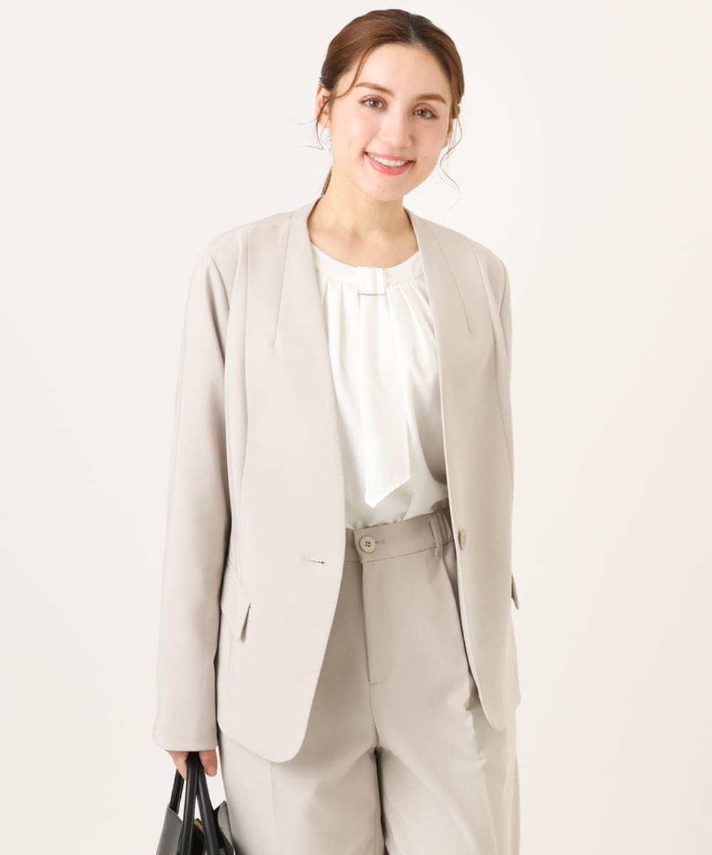 OLDDD02199 eur3(エウルキューブ) 【大きいサイズ/11号サイズあり/洗える/セットアップ対応】Wクロスノーカラージャケット グレージュ(89)