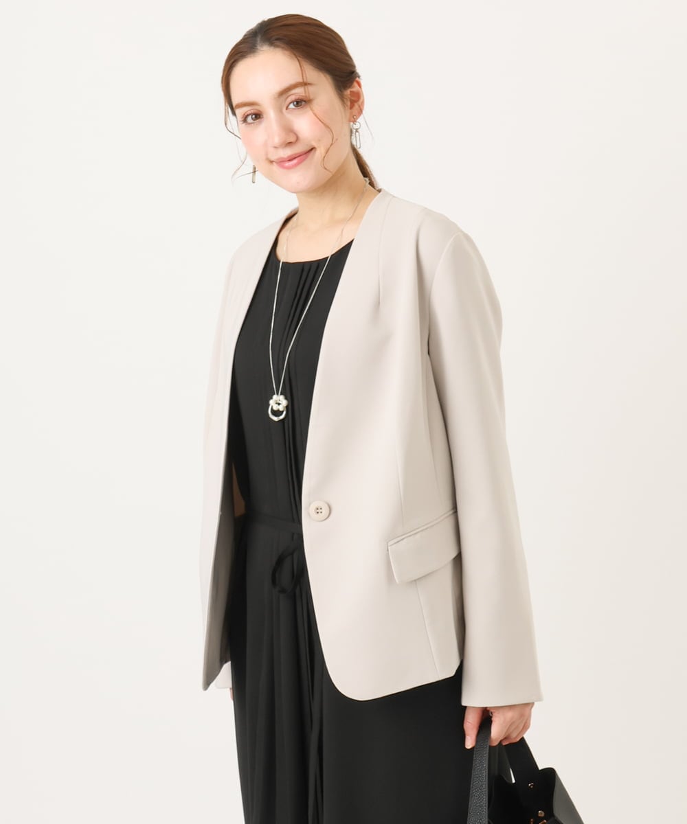 OLDDD02199 eur3(エウルキューブ) 【大きいサイズ/11号サイズあり】Wクロスノーカラージャケット グレージュ(89)