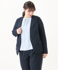 OLDDV01189 eur3(エウルキューブ) 【大きいサイズ/11号サイズあり/セットアップ対応/B-move JK】Wクロスストレッチノーカラージャケット ネイビー(57)