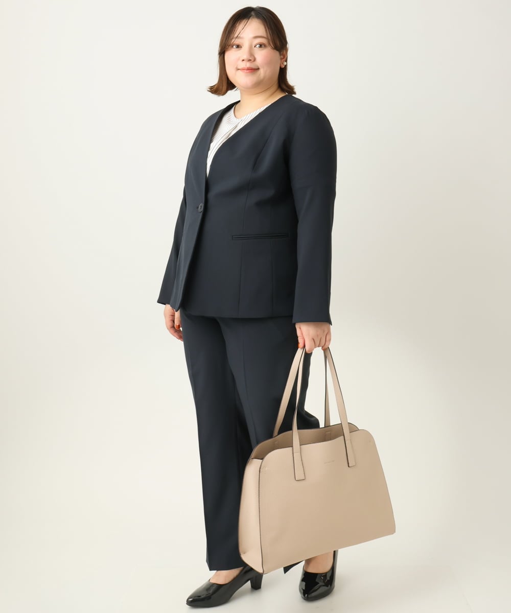 OLDEA03189 eur3(エウルキューブ) 【大きいサイズ/11号サイズあり/セットアップ対応/B-move JK】洗えるVネックジャケット ネイビー(57)
