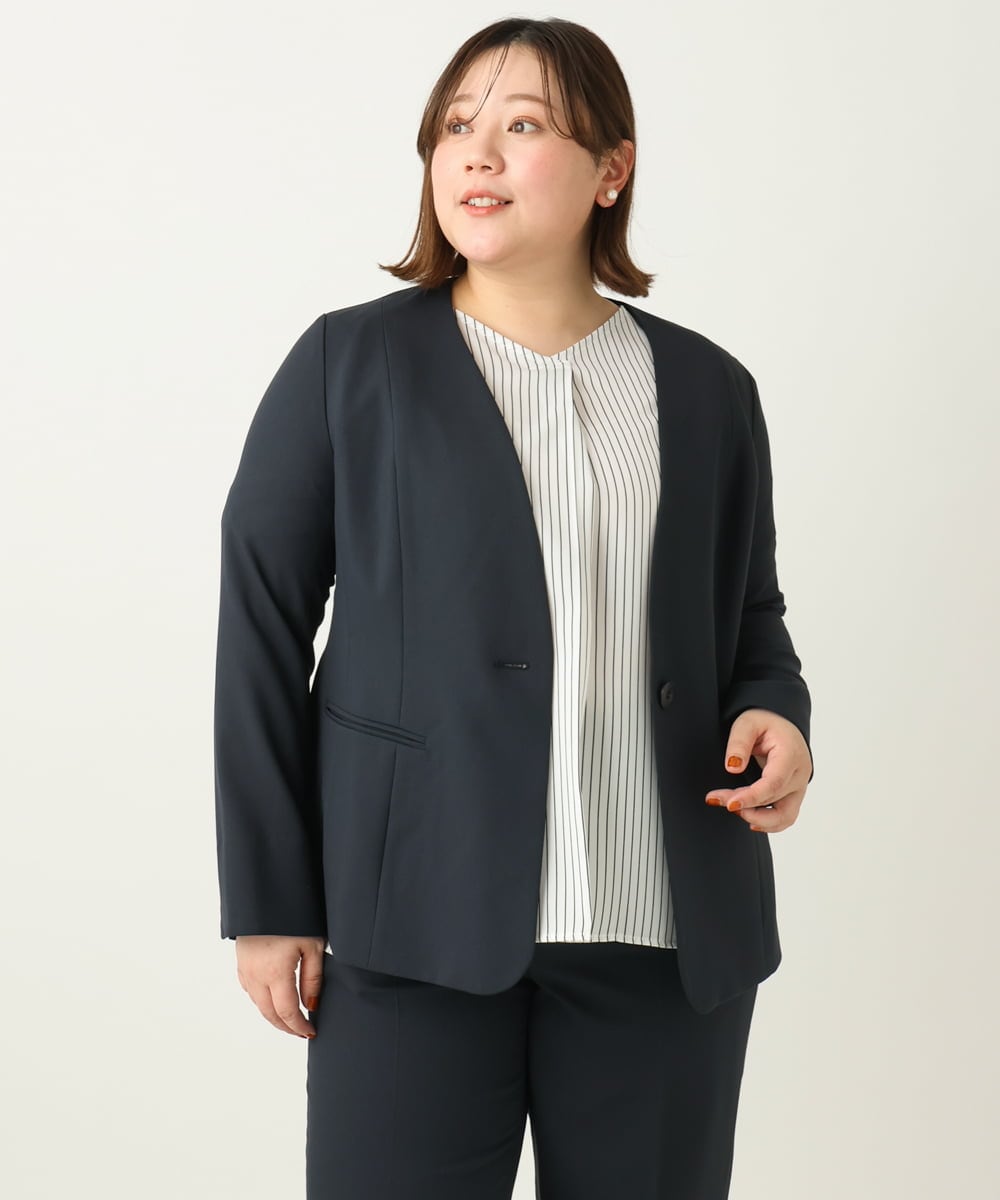 OLDEA03189 eur3(エウルキューブ) 【大きいサイズ/11号サイズあり/セットアップ対応/B-move JK】洗えるVネックジャケット ネイビー(57)