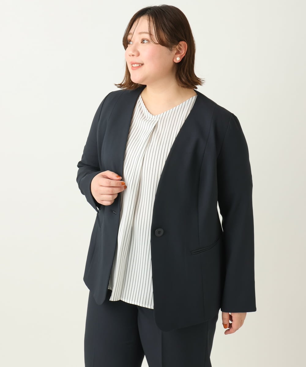 OLDEA03189 eur3(エウルキューブ) 【大きいサイズ/11号サイズあり/セットアップ対応/B-move JK】洗えるVネックジャケット ネイビー(57)