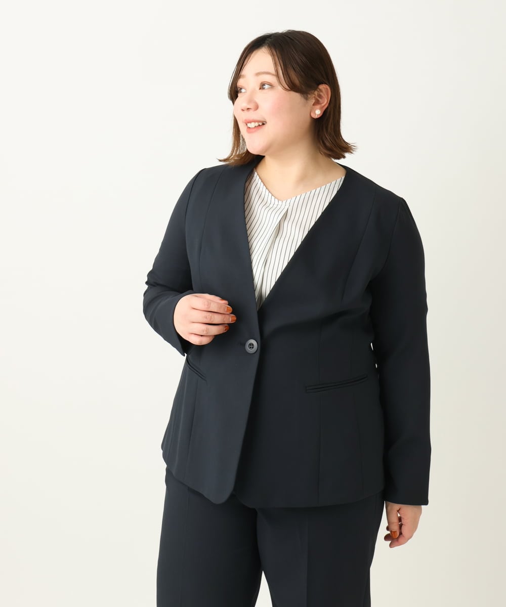 OLDEA03189 eur3(エウルキューブ) 【大きいサイズ/11号サイズあり/セットアップ対応/B-move JK】洗えるVネックジャケット ネイビー(57)