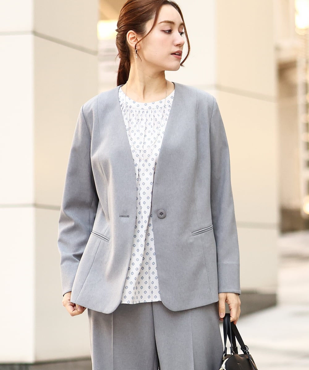 OLDEA03189 eur3(エウルキューブ) 【大きいサイズ/11号サイズあり/セットアップ対応/B-move JK】洗えるVネックジャケット グレー(92)