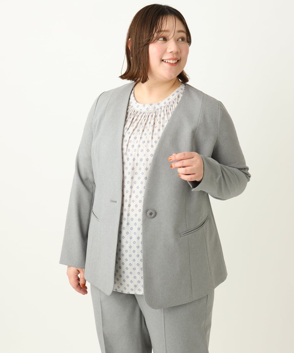 OLDEA03189 eur3(エウルキューブ) 【大きいサイズ/11号サイズあり/セットアップ対応/B-move JK】洗えるVネックジャケット グレー(92)