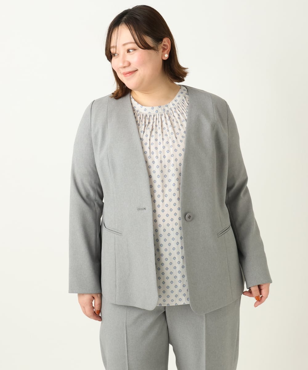 OLDEA03189 eur3(エウルキューブ) 【大きいサイズ/11号サイズあり/セットアップ対応/B-move JK】洗えるVネックジャケット グレー(92)