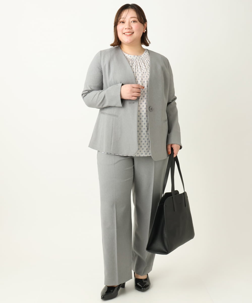 OLDEA03189 eur3(エウルキューブ) 【大きいサイズ/11号サイズあり/セットアップ対応/B-move JK】洗えるVネックジャケット グレー(92)