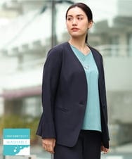 OLDFS03170 eur3(エウルキューブ) 【大きいサイズ/11号サイズあり/セットアップ対応】洗えるノーカラージャケット ネイビー(57)