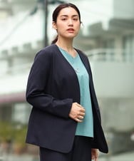 OLDFS03170 eur3(エウルキューブ) 【大きいサイズ/11号サイズあり/セットアップ対応】洗えるノーカラージャケット ネイビー(57)