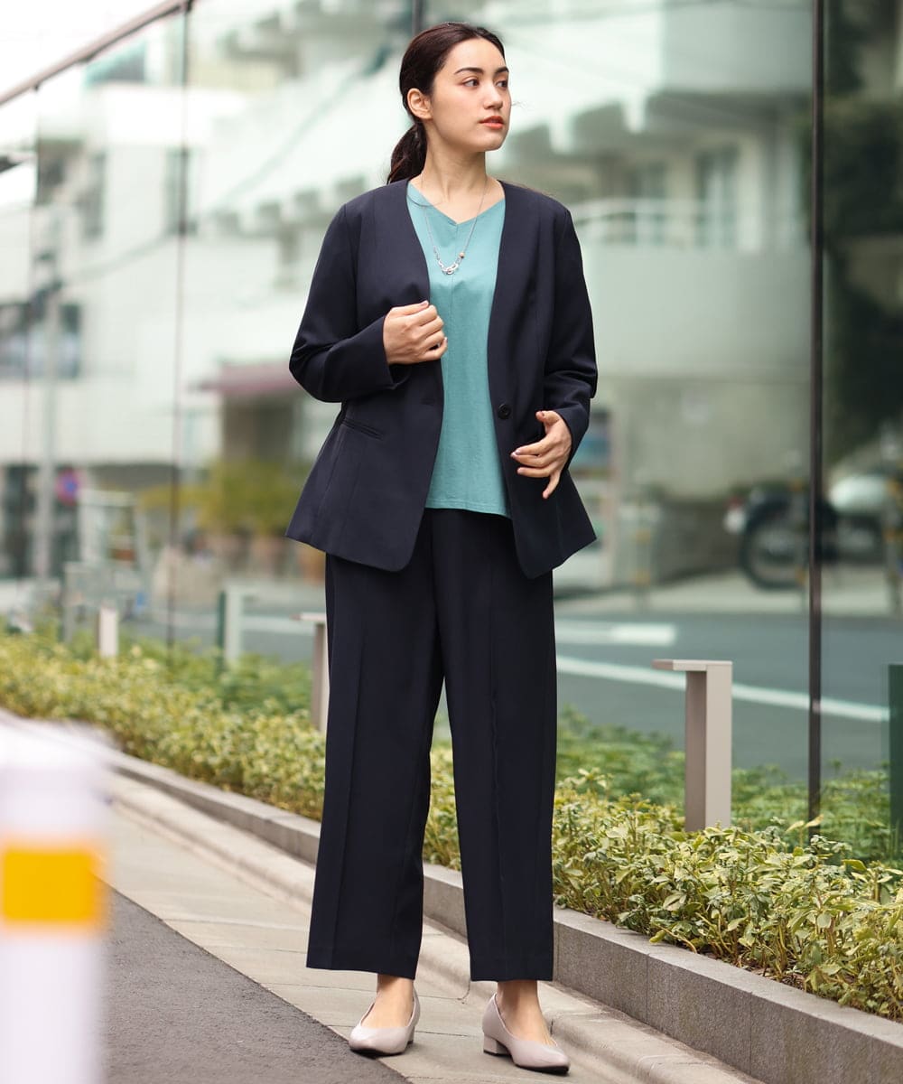 OLDFS03170 eur3(エウルキューブ) 【大きいサイズ/11号サイズあり/セットアップ対応】洗えるノーカラージャケット ネイビー(57)