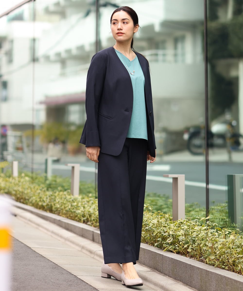 OLDFS03170 eur3(エウルキューブ) 【大きいサイズ/11号サイズあり/セットアップ対応】洗えるノーカラージャケット ネイビー(57)