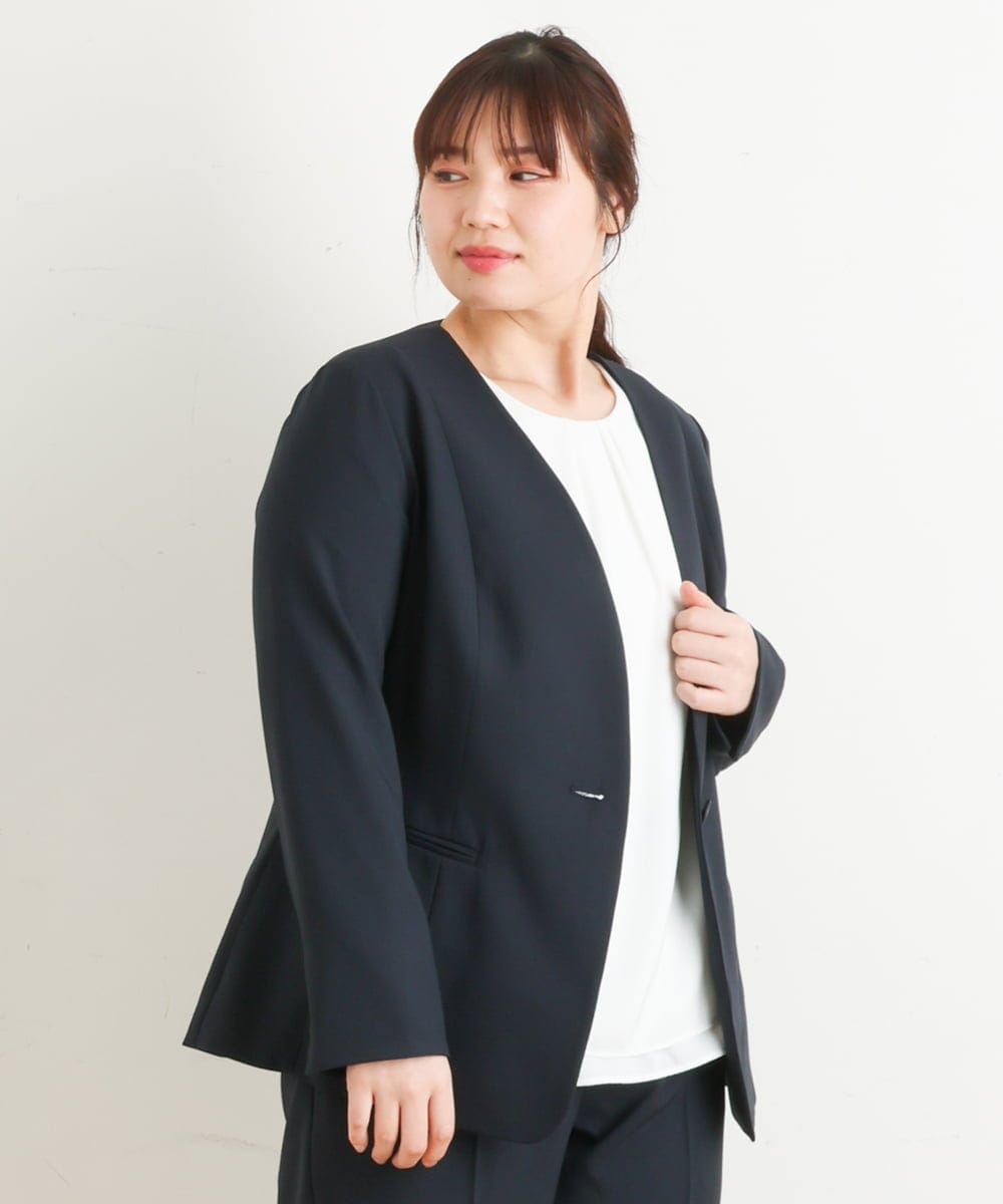 OLDFS03170 eur3(エウルキューブ) 【大きいサイズ/11号サイズあり/セットアップ対応】洗えるノーカラージャケット ネイビー(57)