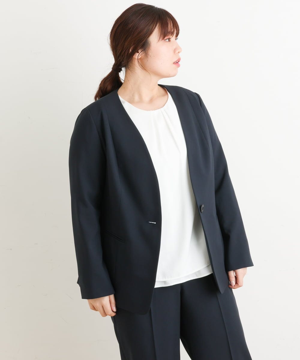 OLDFS03170 eur3(エウルキューブ) 【大きいサイズ/11号サイズあり/セットアップ対応】洗えるノーカラージャケット ネイビー(57)