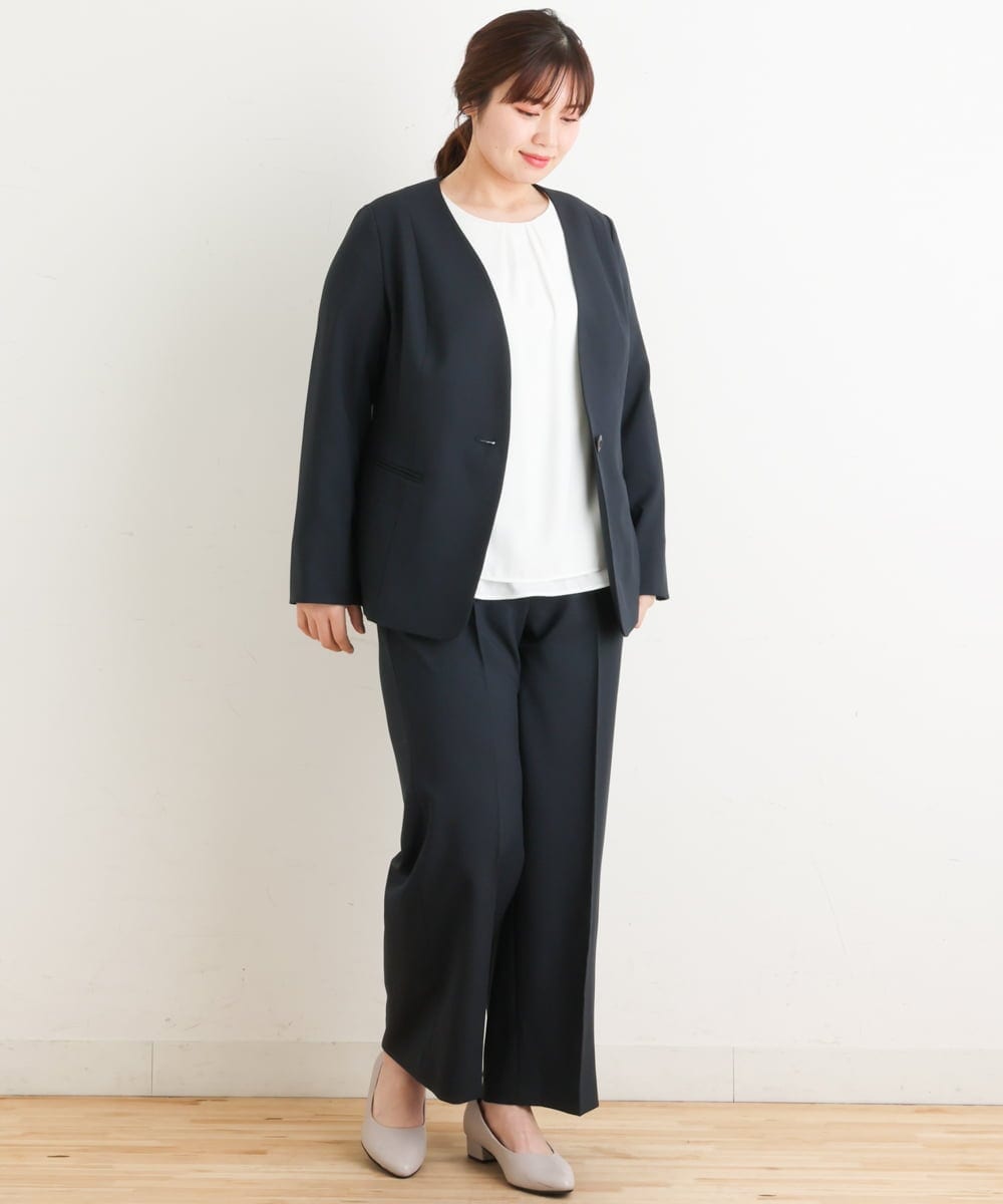 OLDFS03170 eur3(エウルキューブ) 【大きいサイズ/11号サイズあり/セットアップ対応】洗えるノーカラージャケット ネイビー(57)