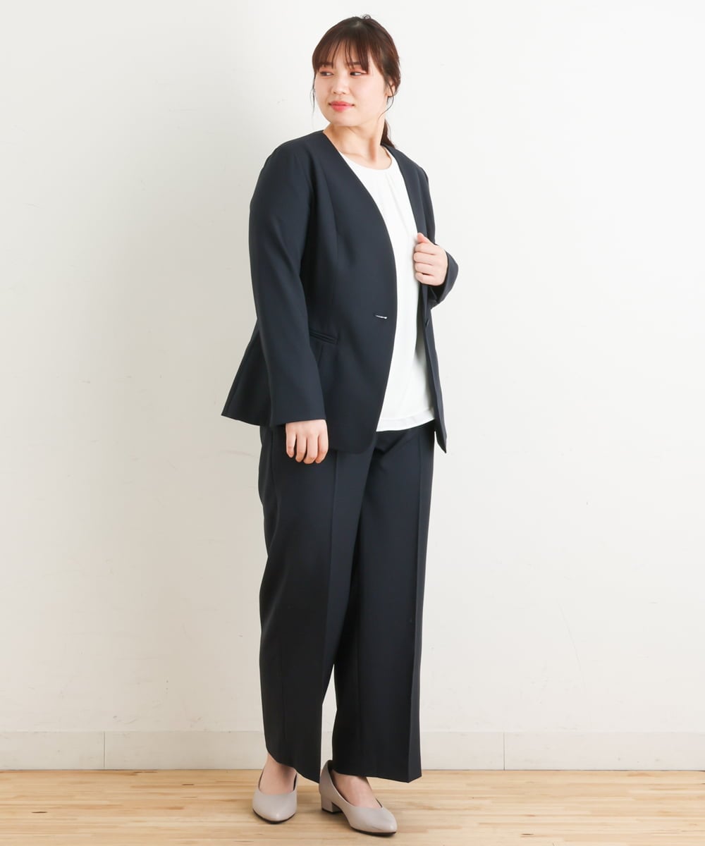 OLDFS03170 eur3(エウルキューブ) 【大きいサイズ/11号サイズあり/セットアップ対応】洗えるノーカラージャケット ネイビー(57)