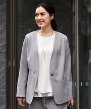 OLDFS03170 eur3(エウルキューブ) 【大きいサイズ/11号サイズあり/セットアップ対応】洗えるノーカラージャケット ライトグレー(91)