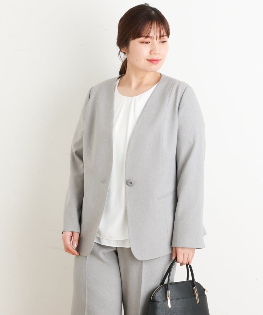 OLDFS03170 eur3(エウルキューブ) 【大きいサイズ/11号サイズあり/セットアップ対応】洗えるノーカラージャケット ライトグレー(91)
