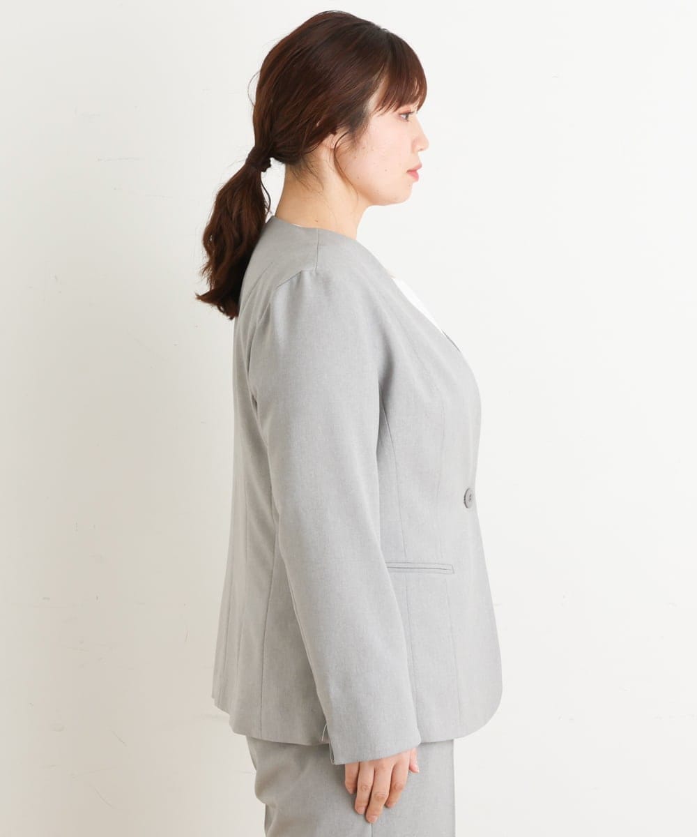 OLDFS03170 eur3(エウルキューブ) 【大きいサイズ/11号サイズあり/セットアップ対応】洗えるノーカラージャケット ライトグレー(91)