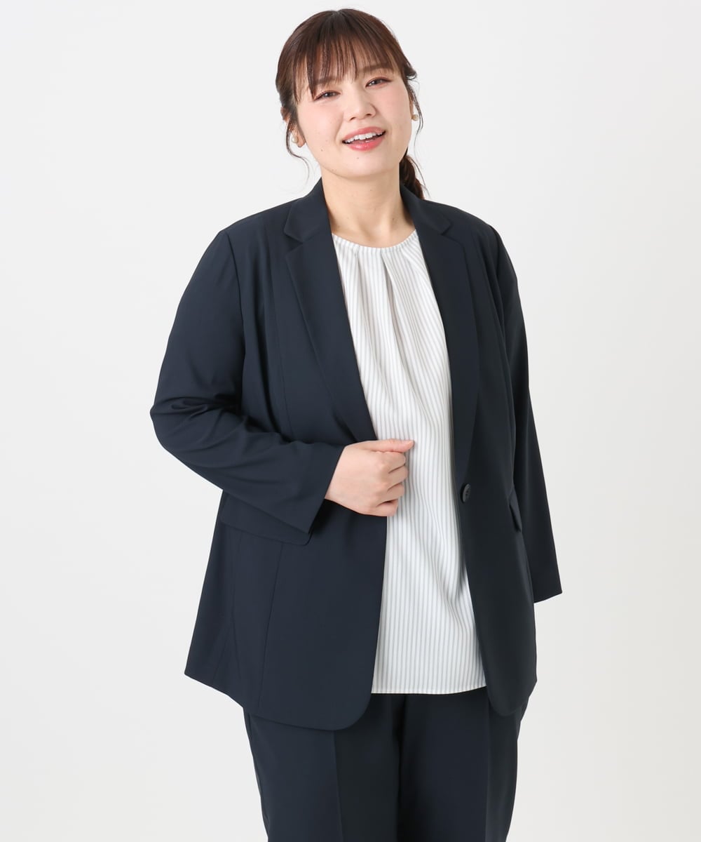 OLDHA05189 eur3(エウルキューブ) 【WEB先行販売】【大きいサイズ/11号サイズあり/セットアップ対応】接触冷感ストレッチテーラードジャケット ネイビー(57)
