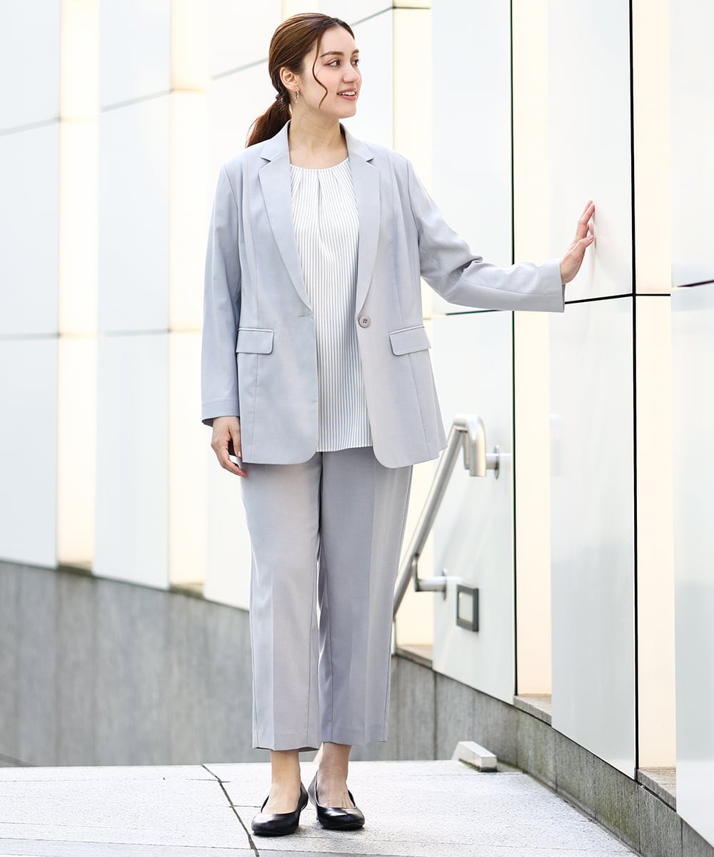 OLDHA05189 eur3(エウルキューブ) 【WEB先行販売】【大きいサイズ/11号サイズあり/セットアップ対応】接触冷感ストレッチテーラードジャケット ライトグレー(91)