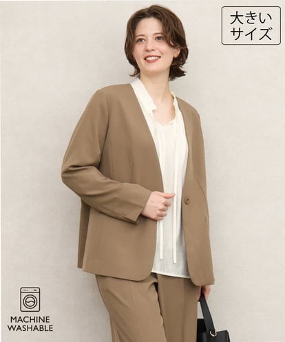 OLDKD01189 eur3 【大きいサイズ/洗える/セットアップ対応/11号サイズあり】ストレッチVネックジャケット