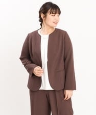 OLDKS01189 eur3(エウルキューブ) 【大きいサイズ/11号サイズあり/セットアップ対応/B-move JK】メランジドライノーカラージャケット ダークブラウン(87)