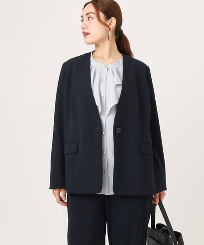 OLDLA02179 eur3 【WEB先行販売】【大きいサイズ/11号サイズあり】カットジョーゼットノーカラージャケット