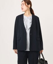 OLDLA02179 eur3(エウルキューブ) 【WEB先行販売】【大きいサイズ/11号サイズあり】カットジョーゼットノーカラージャケット ネイビー(57)