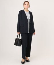 OLDLA02179 eur3(エウルキューブ) 【WEB先行販売】【大きいサイズ/11号サイズあり】カットジョーゼットノーカラージャケット ネイビー(57)