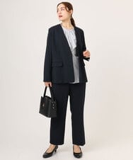 OLDLA02179 eur3(エウルキューブ) 【WEB先行販売】【大きいサイズ/11号サイズあり】カットジョーゼットノーカラージャケット ネイビー(57)