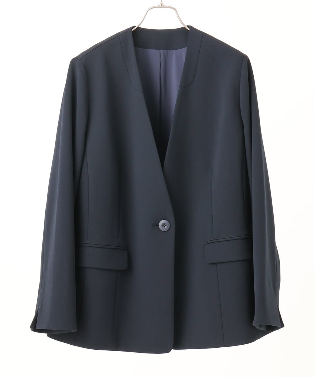 OLDLA02179 eur3(エウルキューブ) 【WEB先行販売】【大きいサイズ/11号サイズあり】カットジョーゼットノーカラージャケット ネイビー(57)