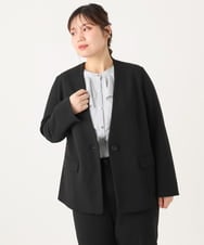 OLDLA02179 eur3(エウルキューブ) 【WEB先行販売】【大きいサイズ/11号サイズあり】カットジョーゼットノーカラージャケット ブラック(94)