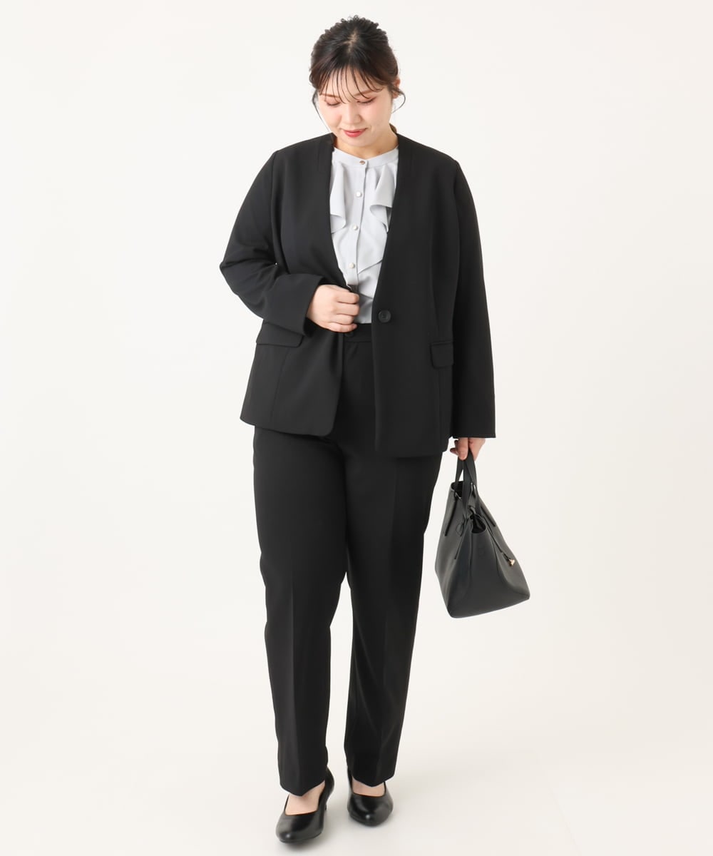 OLDLA02179 eur3(エウルキューブ) 【WEB先行販売】【大きいサイズ/11号サイズあり】カットジョーゼットノーカラージャケット ブラック(94)