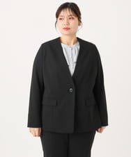 OLDLA02179 eur3(エウルキューブ) 【WEB先行販売】【大きいサイズ/11号サイズあり】カットジョーゼットノーカラージャケット ブラック(94)