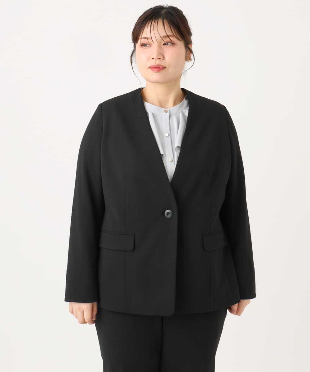 OLDLA02179 eur3(エウルキューブ) 【WEB先行販売】【大きいサイズ/11号サイズあり】カットジョーゼットノーカラージャケット ブラック(94)