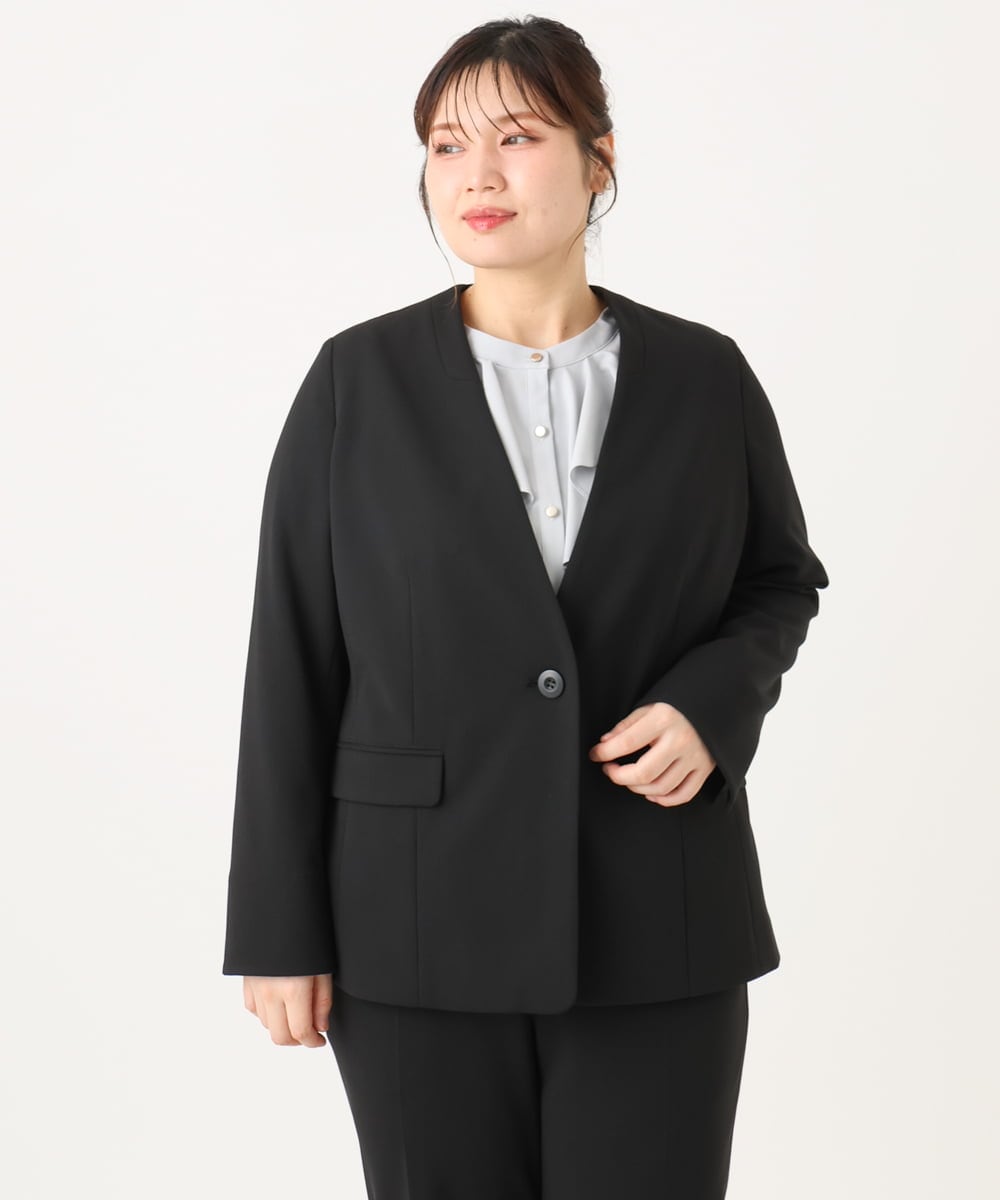 OLDLA02179 eur3(エウルキューブ) 【WEB先行販売】【大きいサイズ/11号サイズあり】カットジョーゼットノーカラージャケット ブラック(94)