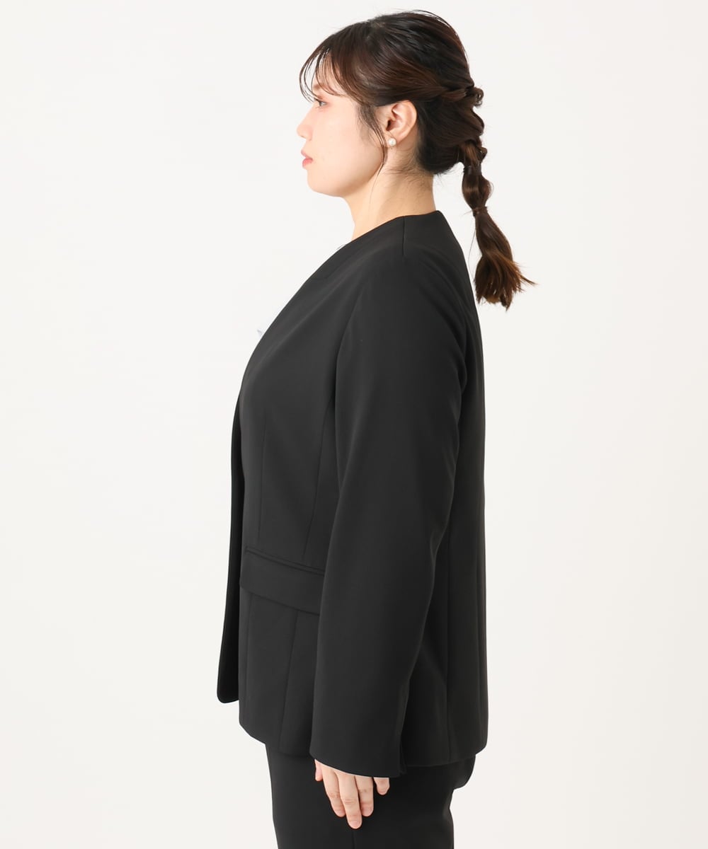 OLDLA02179 eur3(エウルキューブ) 【WEB先行販売】【大きいサイズ/11号サイズあり】カットジョーゼットノーカラージャケット ブラック(94)