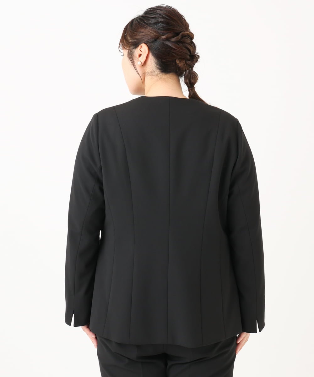 OLDLA02179 eur3(エウルキューブ) 【WEB先行販売】【大きいサイズ/11号サイズあり】カットジョーゼットノーカラージャケット ブラック(94)