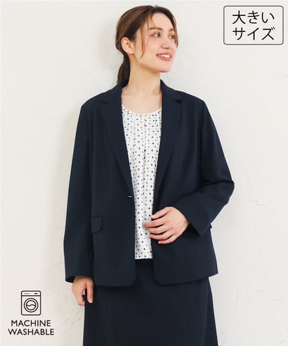 OLDLD03199  【WEB先行販売】【大きいサイズ/11号サイズあり/洗える/セットアップ対応】カットジョーゼットテーラードジャケット